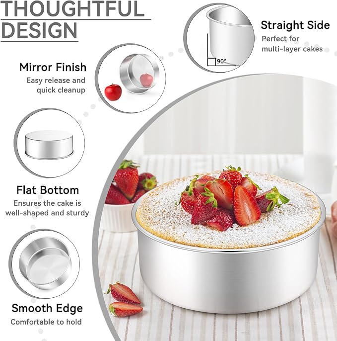 Leonyo 6 Inch Round Cake Pans Set of 3, Stainless Steel Round Layer Cake Baking Pans, Metal Baking Tins for Wedding Birthday, Even Heating, Non Toxic & Healthy, Heavy-Duty, Dishwasher
