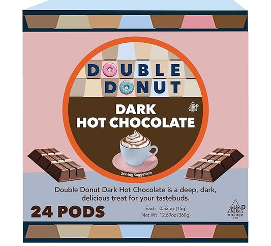 Double Donut Coffee Dark Hot Chocolate Pods for Keurig K Cups Brewers, Single Serve Dark Hot Cocoa Pods, 24 Count