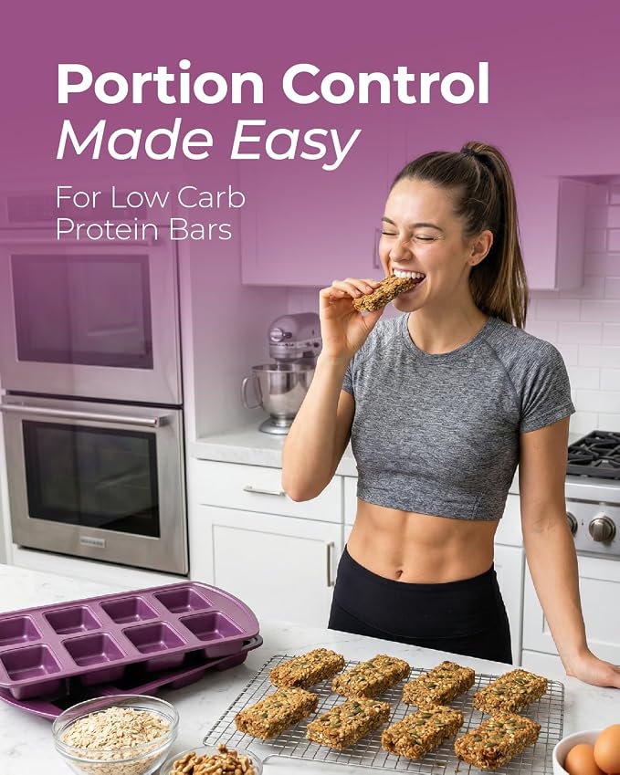 CARTMAN 2-Pack 8-Cavity Mini Loaf Pans Set with Spatula & Brush – 15.5” x 10” Nonstick Carbon Steel Small Bread Pan for Banana Bread, Meatloaf & Keto Snacks Plum Purple