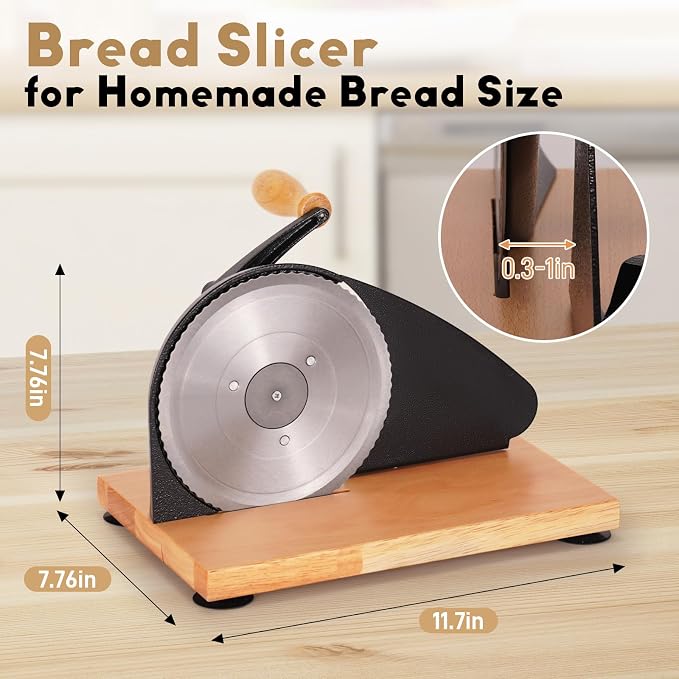 Manual Bread Slicer, Versatile Hand-Crank Bread Slicer for Bakeries, Coffee Shop, Home Kitchen with Suction Cup Can Adjustable Thickness