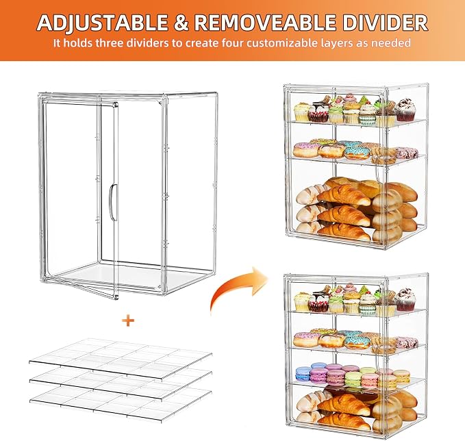 4 Tier Cupcake Stand Acrylic Cardboard Cupcake Tower Holder, Dessert Pastry Cookie Display Stand Case with Lid for Birthday Wedding Party Decoration, Large Adjustable Bread Box, XXXL