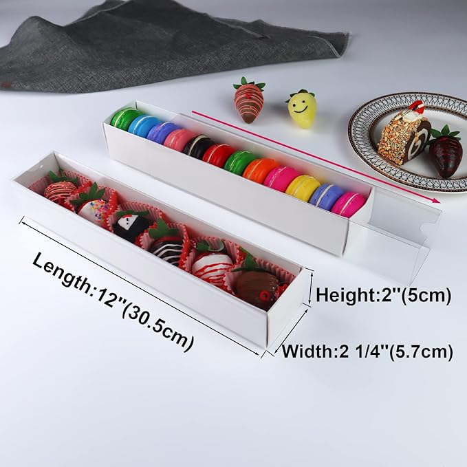 RomanticBaking 23PCS Strawberry Boxes 12x2¼x2 Inch with Full Clear Window,Drawer Boxes Macaron Boxes Chocolate Containers for Wedding Favors Party Boxes