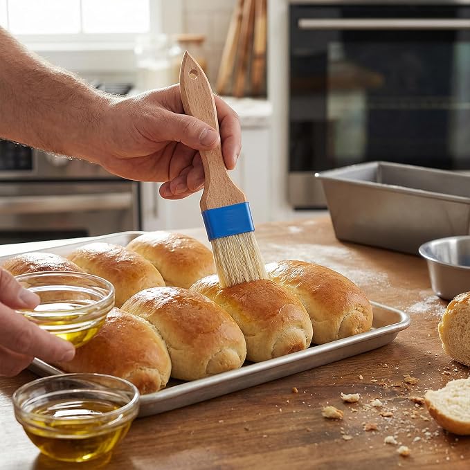 2 Pcs Pastry Brush for Cooking and Basting, Natural Boar Bristle Basting Brush with Heat Resistant Wooden Handle, Food Grade Butter Brushes for Cooking, Baking, Butter, Egg Wash, Oil, Sauce, Marinade