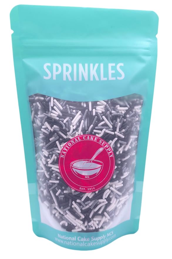 NCS Las Vegas Game Day Black, Silver & White Jimmies Edible Sprinkles – Cupcake, Cake & Cookie Decorations, 7 oz