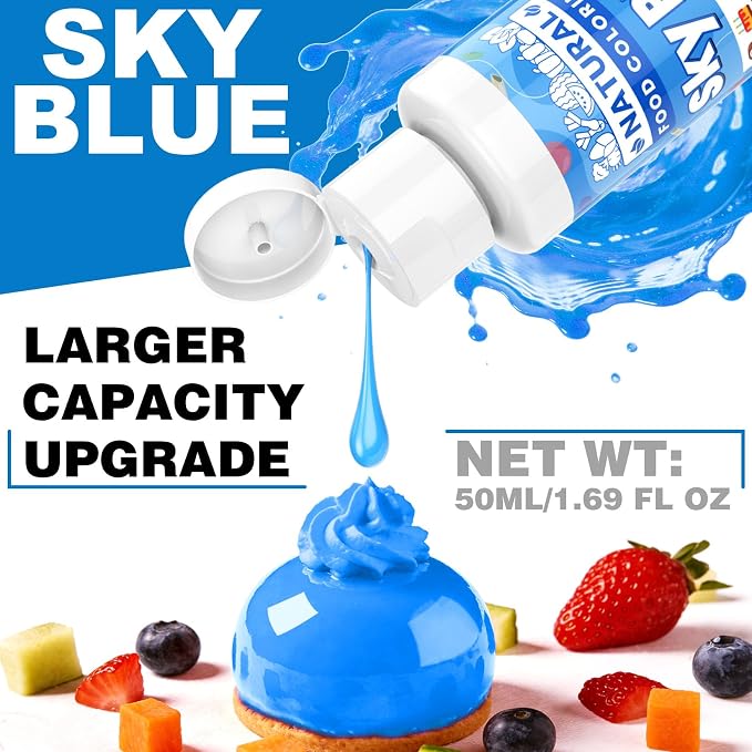 Sky Blue Natural Food Coloring - 50ml Plant Based Food Dye, No FD&C & Artificial Dyes, Gluten-Free, Food-Grade, Vibrant Liquid Colors for Icing, Baking, Cake Decorating, Frosting, Fondant, Slime - 1.69 Fl.Oz Bottles