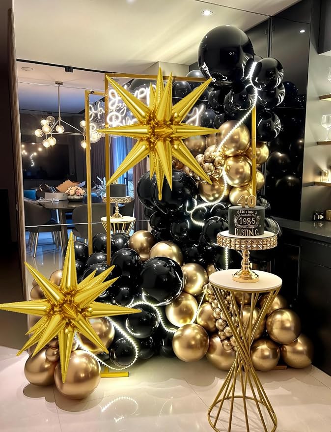 Black and Gold Balloons Arch Garland Kit, 110 Pcs Black Gold and Foil Star Balloon, Fathers Day Balloon arch for Father's Day, Graduation 2026, Birthday, Retirement, Anniversary, Wedding Decor