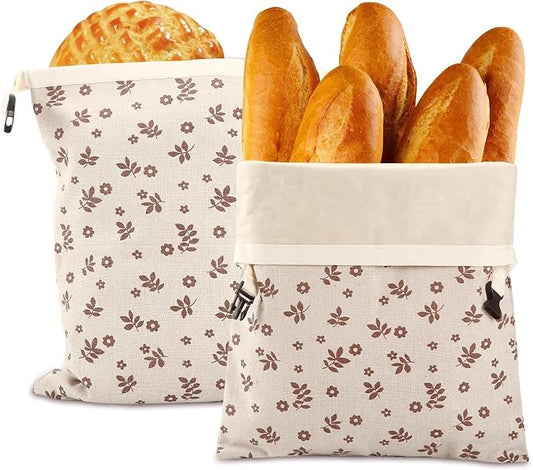 Beeswax Bread Bags, Reusable Linen Organic Beeswax Bread Bags for Sourdough, Keep Freshand and Large Capacity Sourdough Loaf Bag, Coffee Leaf Print Design Storage Bag for Gift