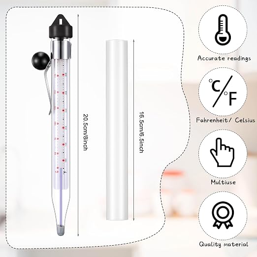 Photect Candy Thermometer with Pot Clip 8" Deep Fry Oil Thermometer for Candy Making Instant Read Cooking Food Sugar Syrup Jam Jelly Oil Temperature Kitchen Accessories(Black,2 Pcs)