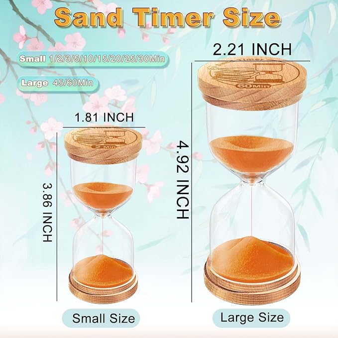 CNCJ 15 Minute Wooden Sand Timer, Hourglass Orange Small Sand Clock Reloj De Arena for Desk Decor Kitchen Classroom Office Study Home Decoration