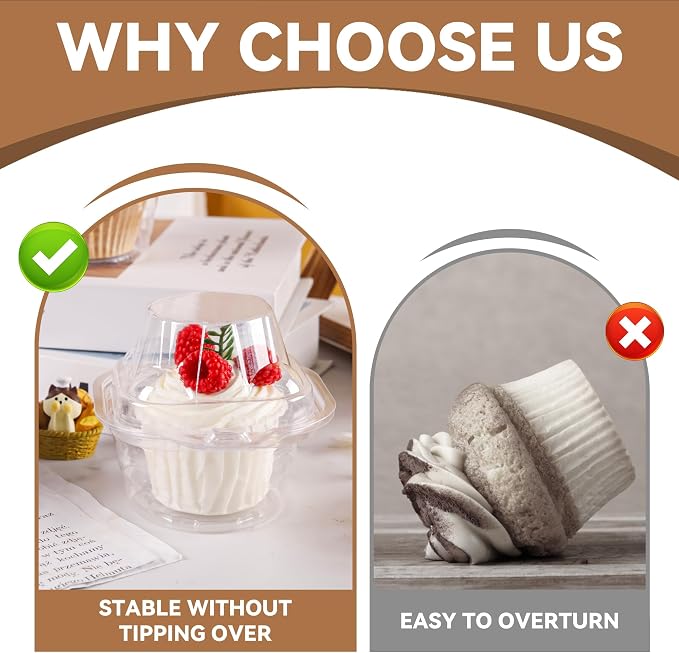NPLUX 60 Pack Individual Cupcake Containers Plastic Cupcake Boxes Cupcake Holders Stackable Deep Dome Cupcake Carrier
