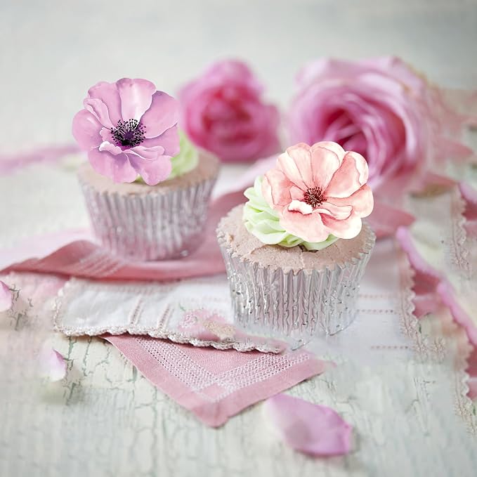 48 PCS Edible Flowers Cupcake Toppers Wafer Paper Wildflower Party Decoration Wedding Themed Party Decorations Picks for Baby Shower Wedding Birthday Party Cake Food Decorations Supplies