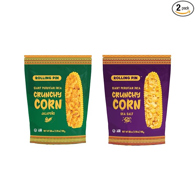 Rolling Pin GIANT Peruvian Inca Crunchy Corn Variety 2-Pack - Sea Salt & Jalapeno, 56 Oz