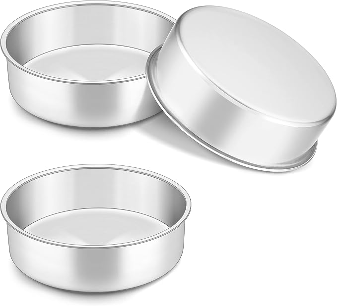 Herogo Cake Pan 6 Inch Round Set of 3, Stainless Steel Nonstick Layer Tier Birthday Wedding Cake Pans, Fit Oven Pots Pressure Cooker, Mirror Finish, Dishwasher Safe