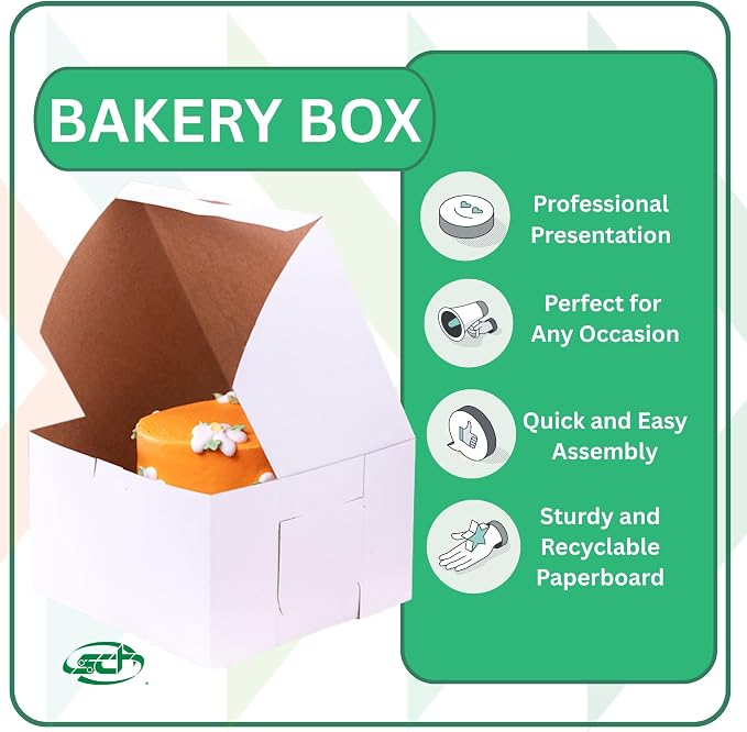 SCT White One-Piece Non-Window Bakery Boxes, 8 x 8 x 5, White, Paper, 100/Carton