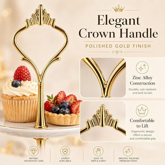 15 Pcs Tiered Tray Hardware Kit Crown Handle Zinc Alloy Gold 3-Tier | Coordinated gold finish for party trays; rods washers and screws support repeat DIY cake stand assembly