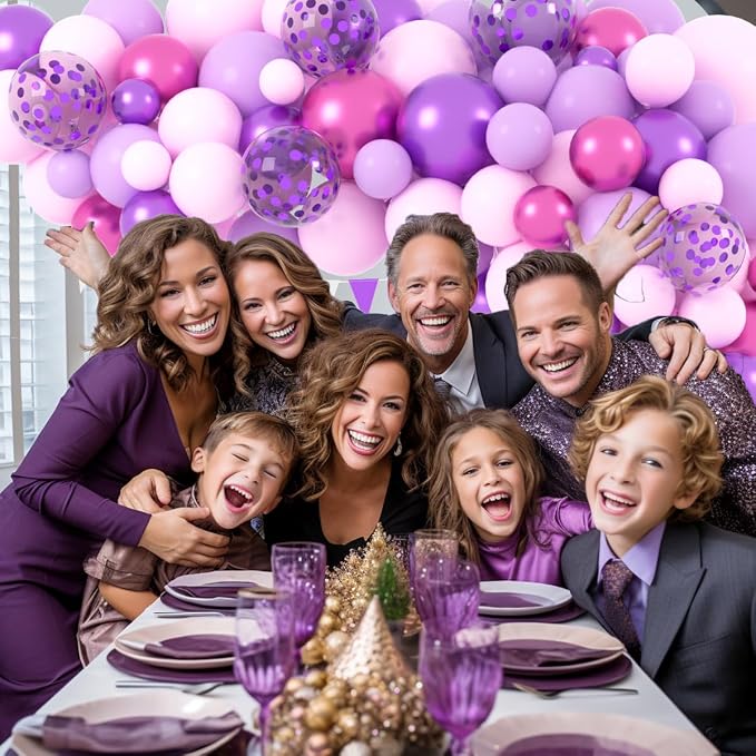 Purple Pink Balloon Garland Arch Kit, Pink and Purple Balloons Red Metallic Confetti Balloons for Birthday Bridal Baby Shower Graduation Retirement Christmas Wedding Party Decorations
