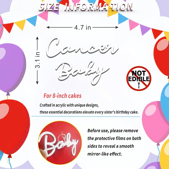 Cancer Cake Topper – Zodiac Birthday Decoration for Cancer Season, Horoscope Party Supplies for Baby or Adult Birthday (Cancer Baby)