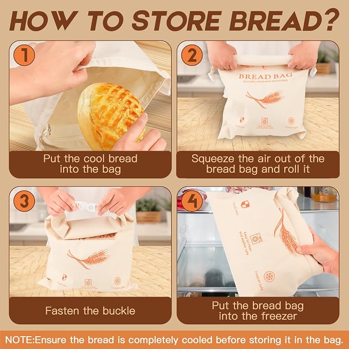 2-Pack Reusable Beeswax Bread Bags for Homemade Bread & Sourdough,Eco-Friendly Bread Storage with Zipper Seal, Freshness Keeping & Freezer Safe, 17"x13" Linen Bags, Bakery Essentials