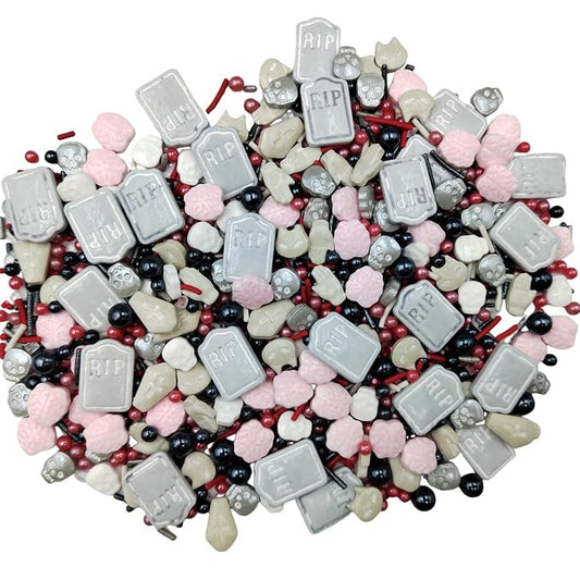 Halloween Sprinkles Edible Red Black Sprinkles for Cake Decorating, Tombstone Skull Palm Bloody Sprinkle Mix for Cupcakes Cake Toppers Cookies Baking Decoratings