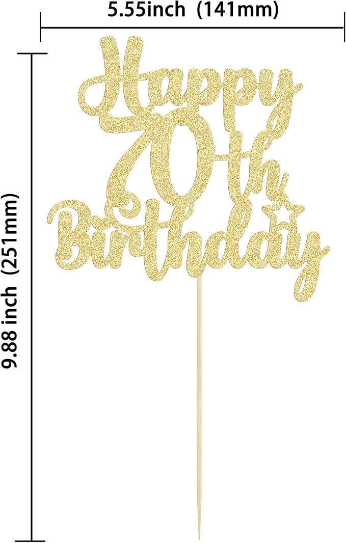 Gyufise 1Pc Happy 70th Birthday Cake Topper Glitter 70 & Fabulous Cheers to 70 Years 70th Birthday Cake Pick for Celebrating 70th Birthday Anniversary Party Cake Decorations Supplies Gold