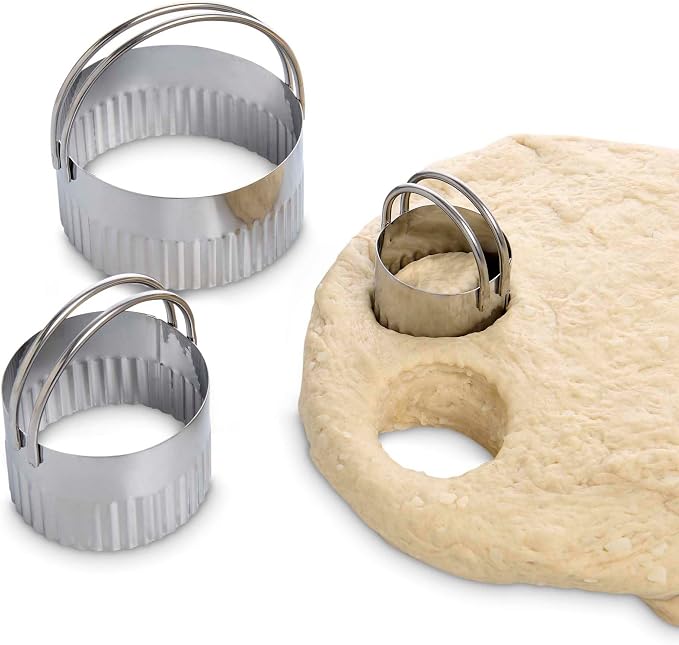 Mrs. Anderson’s Baking Crinkle Biscuit Cutters with Handles, Stainless Steel, Fluted Round, Set of 3-Sizes