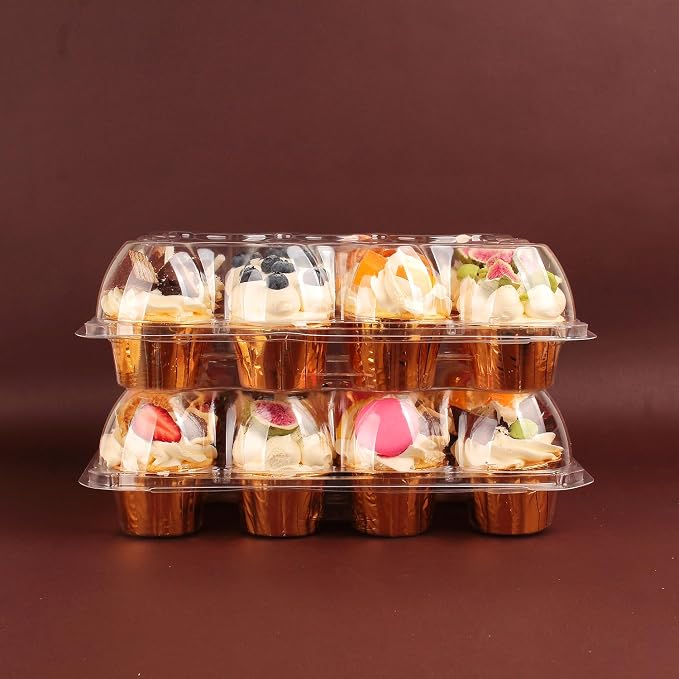 Cupcake Containers with Tall Dome Lids, Clear Plastic Stackable 12 Count Boxes, 6 Pack, Holds 72 Cupcakes