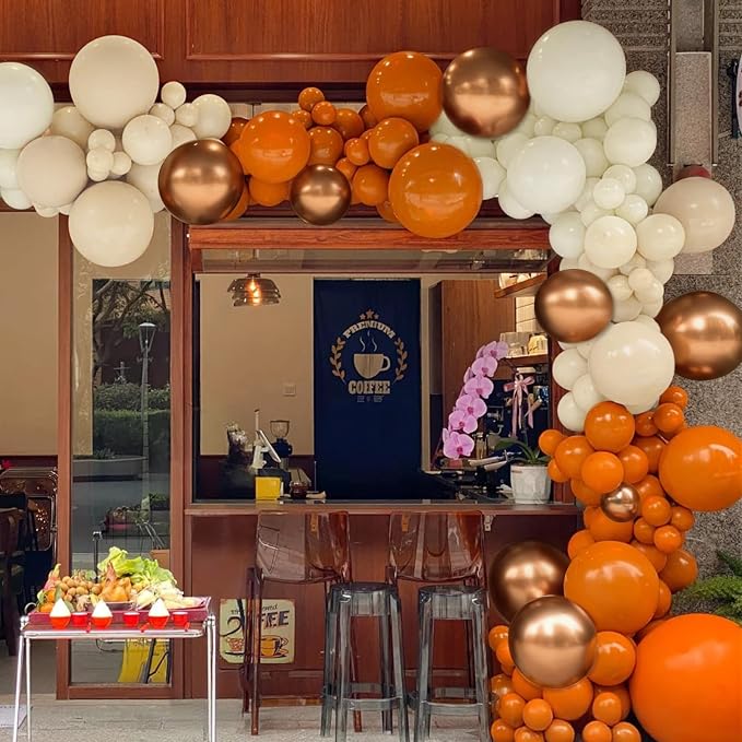 MEBAY Orange White Gold Balloon Garland Arch Kit, 166Pcs Boho Fall Balloons for Birthday Autumn Thanksgiving Day Wedding Baby Shower Party Decorations
