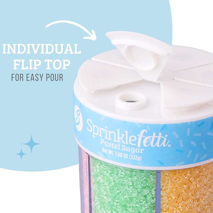 Sweets Indeed Pastel Colored Sugar 6 Cell Set – Decorative Sanding Sugar for Baking & Decorating, Cupcakes, Cookies, Cakes & Desserts – Spring Easter Baking Decorations – 6.45 oz