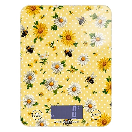 Food Scale Kitchen Scale Food Weight Scales Digital Weight Grams and Ounces Small Electronic Food Scale for Baking Cooking Yellow Dot Bee and Daisy