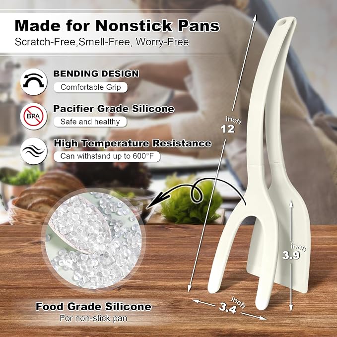 Silicone Spatula, BPA Free Kitchen Spatula, High Heat Resistant Rubber Spatulas, Ideal Kitchen Utensils for Non-Stick Pans, Sautéing, Frying, Baking, Turning and Flipping