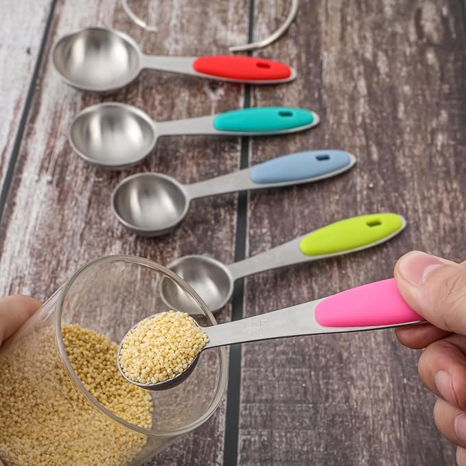 Measuring Cups and Spoons Set of 13 with Silicone Handle, Stainless Steel Nesting Measuring Cups and Spoons For Baking & Cooking (Colorful)
