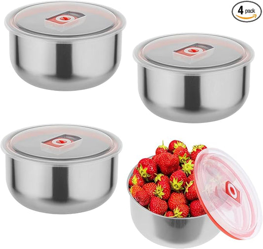4 Packs Pizza Dough Proofing Box with Lids 5.3x5.3x3.15 Inches Stainless Steel Leak Resistant Containers with Lids Pizza Bread Proofing Box 1000ML