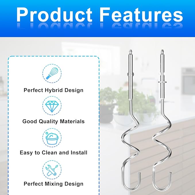 2pcs Hand Mixer Attachments Compatible, Universal Stainless Steel Hand Mixer Beaters Replacement for Cooking and Baking Tool Accessory(Swirling Shape)