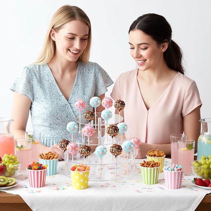 36 Holes Cake Pop Display Stand 3-Tier Clear Acrylic Lollipop Holder Cake Pop Stand for Displaying Candy Dessert, Round Cupcake Display Holder for Birthday, Party, Anniversary,Candy Bar