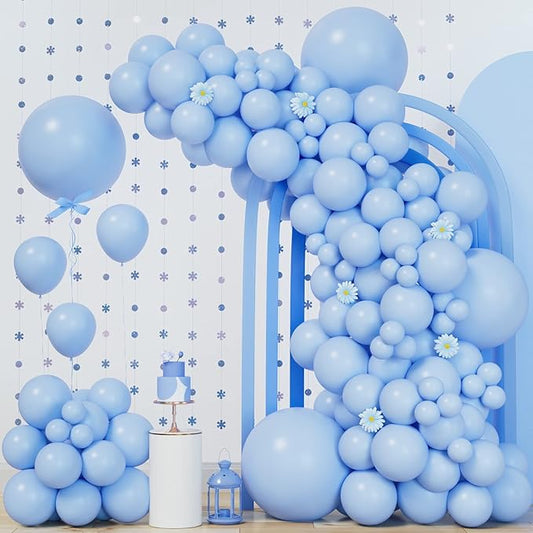 140Pcs Pastel Blue Balloons Baby Blue Balloon Garland Arch Kit 5/10/12/18 Inch Latex Light Blue Balloons Different Sizes as Gender Reveal Baby Shower Birthday Blue Theme Party Decorations