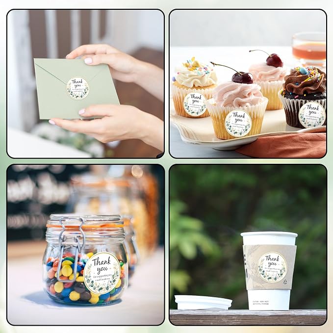 Heyfibro 500 PCS 1.5 Inch Thank You for Supporting My Small Business Stickers for Packing, Parties, Bags, Boxes(Golden Greenery)