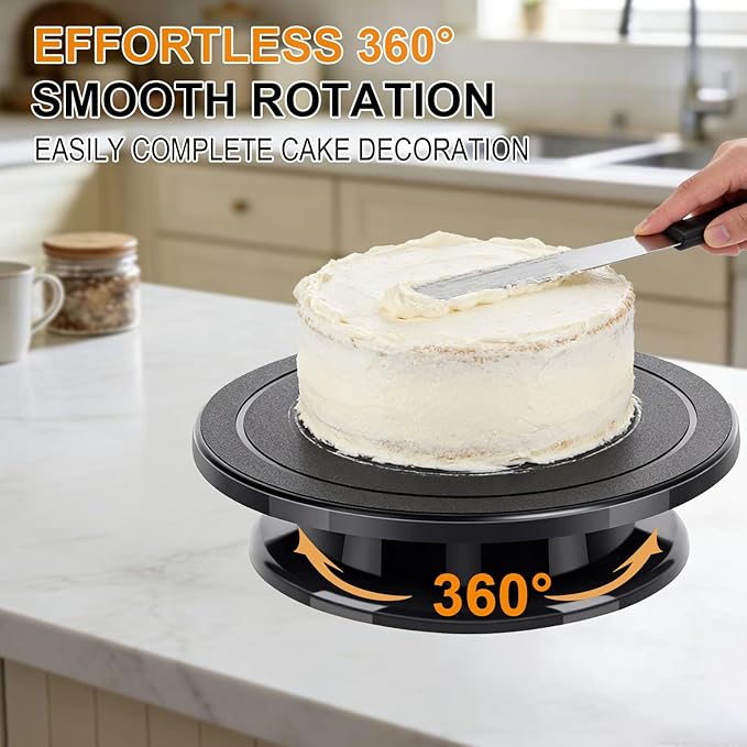 11 Inch Rotate Turntable, Revolving Cake Turntable, Cake Spinner Stand, Painting Turn Table Lightweight Stand for Paint Spraying Spinner, Cake Decorating, Display,Bakin (Black)
