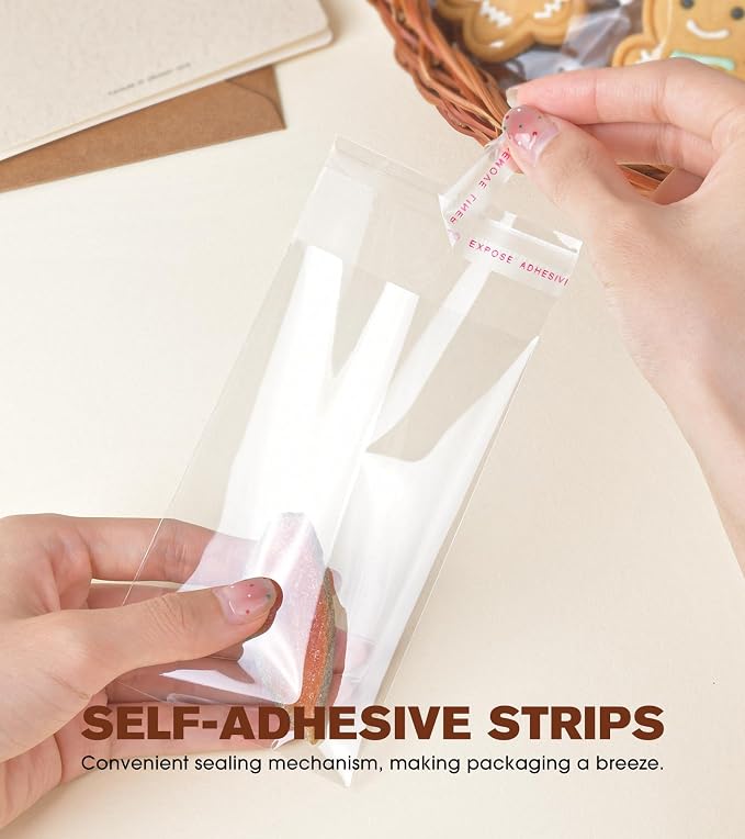 300 Pcs Clear Self Sealing Cellophane Bags, 3x5 Inches Cookie Bags Resealable Cellophane Bag for Packaging Cookies, Candy, Gifts, Favors and Products, 3 Mils Individual Self Adhesive Wrappers