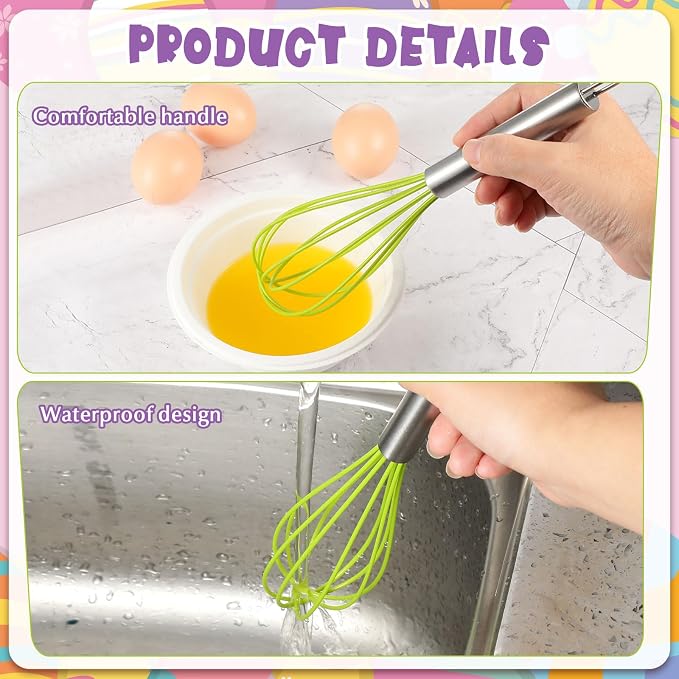 Domensi 24 Pcs 10 Inch Whisks Bulk for Cooking Silicone Whisks Non Scratch Stainless Steel Egg Beater Colorful Coated Metal Heat Resistant Egg Beaters for Valentines Day Party Favor Gift Supplies