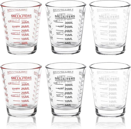 SAIAOKJ Shot Glasses Measuring Cup Set 6 Pack Espresso Shot Glasses Liquid Heavy Glass 26-Incremental Measurement 1 OZ, 2 TBS, 6 TSP, 30 ML Kitchen Tools