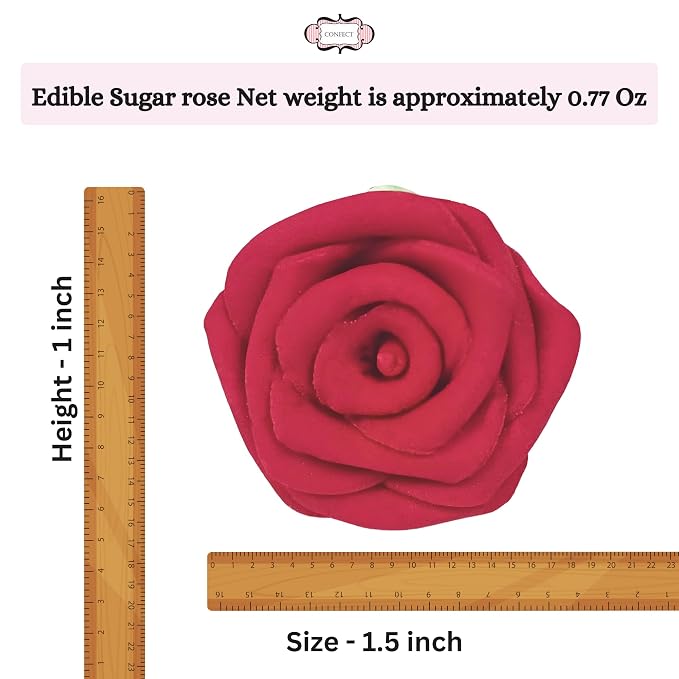 Confect Edible Rose Cake Toppers For Cupcakes | Edible Cake Toppers | Roses for Cake Decorations | Edible Viva Magenta Roses - Pack of 12, Magneta