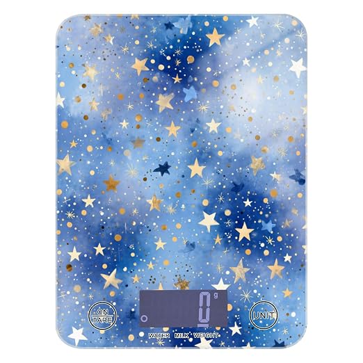 Food Scale Kitchen Scale Food Weight Scales Digital Weight Grams and Ounces Small Electronic Food Scale for Baking Cooking Blue Romantic Golden Stars