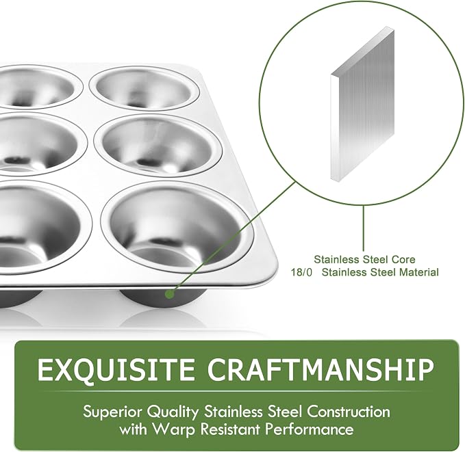 Herogo 3 Pack 12-Cup Stainless Steel Muffin Pan Tin for Making Egg Muffin Quiches, Metal Nonstick Cupcake Tray Set for Baking, Mini Brownie, Regular Size & Easy Clean, Oven & Dishwasher Safe
