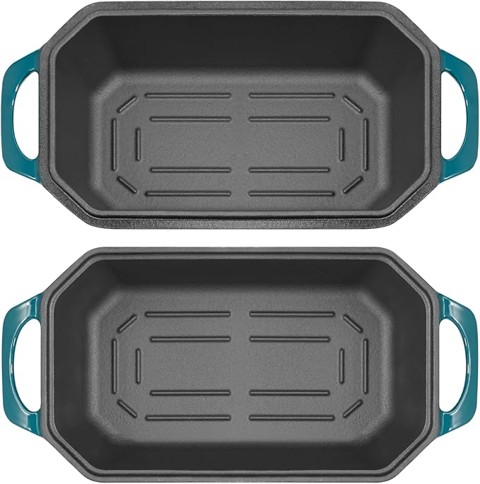 Flavehc Bread Pan Cast Iron Loaf Pan with Lid Bread Loaf Pan 8.5x4.5 Inch Loaf Pan Enameled Cast Iron Sourdough Loaf Pan, DarkCyan