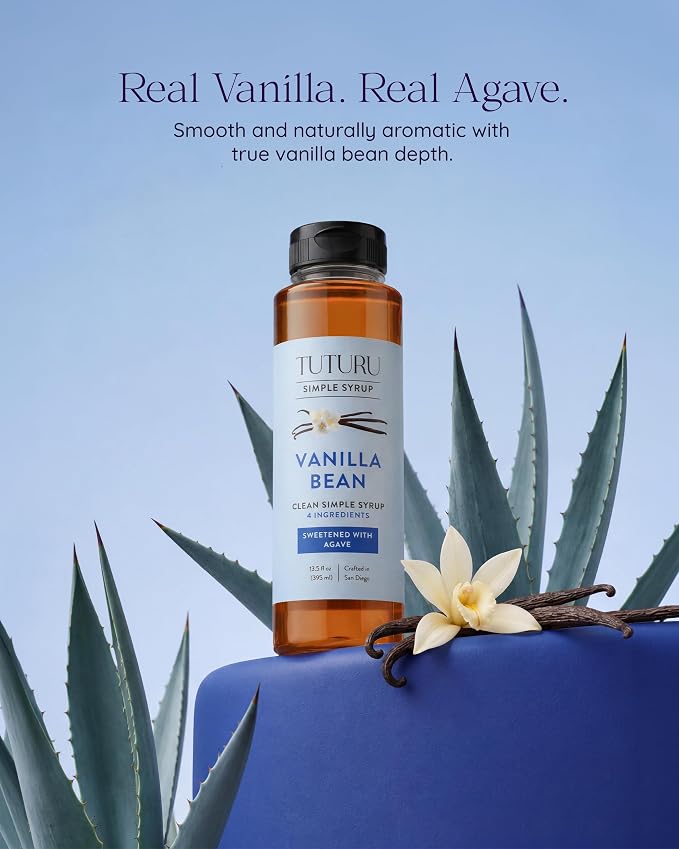 Vanilla Bean Agave Simple Syrup for Coffee & Cocktails - Sweetened with Organic Agave Nectar - Infused with Real Vanilla Bean - 13.5 oz