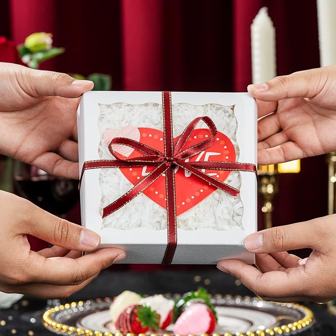 Romantic Baking 40 Pack 5" x 5" x 1 1/5" Cookies Tuck Boxes Heart Hot Chocolate Bombs Macaron Bakery Boxes with Window
