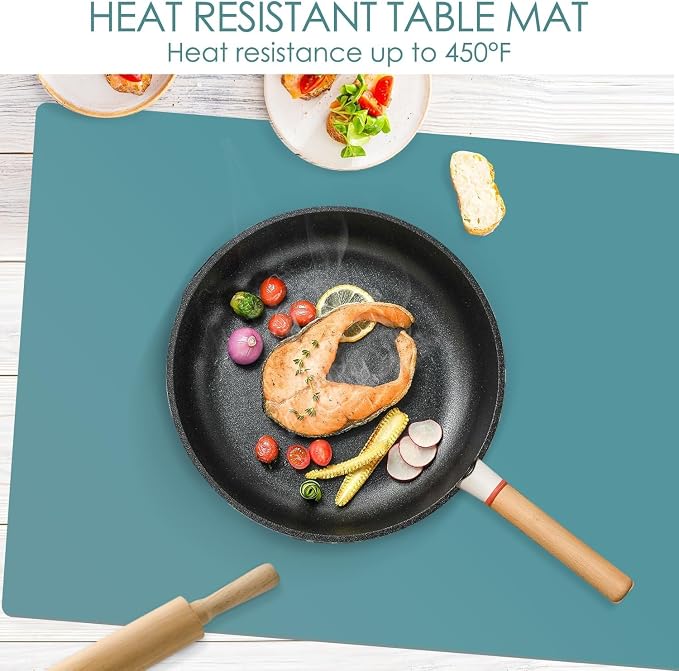 Extra Large Silicone Mat, 31.5x16.9 Inch Heat Resistant Mat for Kitchen Counter, Non Stick Silicone Baking Mat for Dough and Pastry, Thick Silicone Pad Countertop Protector, Dark Green