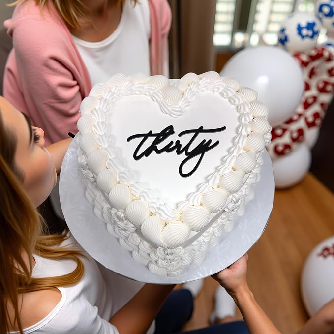 30th Birthday Cake Topper – Acrylic "Thirty" Cake Charm for Milestone Birthday, Dirty 30 Party Decorations for Him & Her (Thirty)