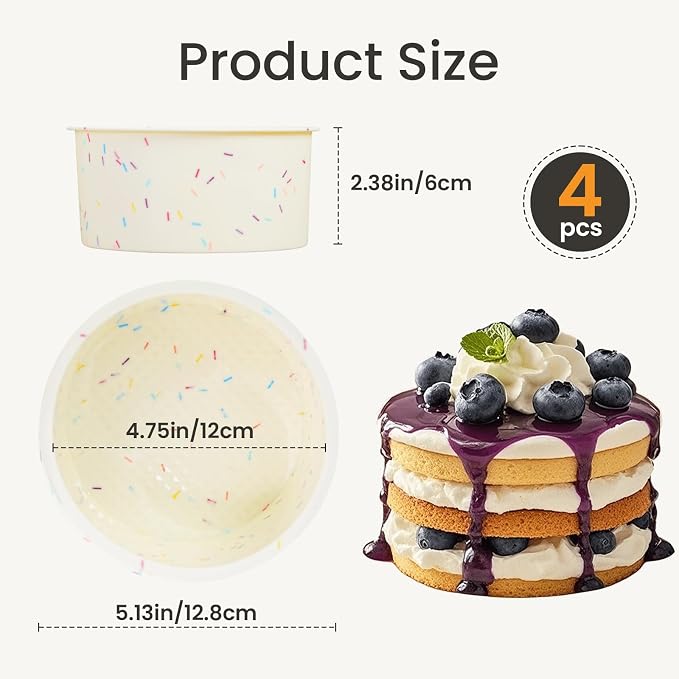 4.75 Inch Round Cake Pan, 4 Pcs Silicone Cake Pans for Baking, Nonstick Baking Mold BPA Free Dishwasher Safe, Great for Layer Cake, Cheese Cake, Chocolate Cake