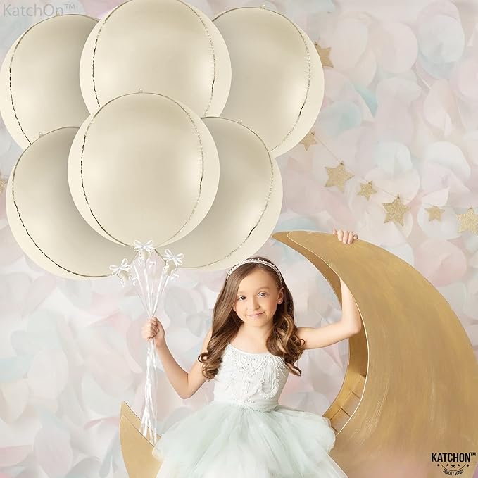 KatchOn, Huge White Sand Balloons Set- 22 Inch, Pack of 6 | Mylar Beige Balloon | White Sand Foil Balloons, Mylar Balloon for Graduation Decorations